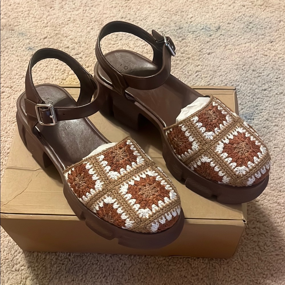 Brown and Cream Women's Sandals